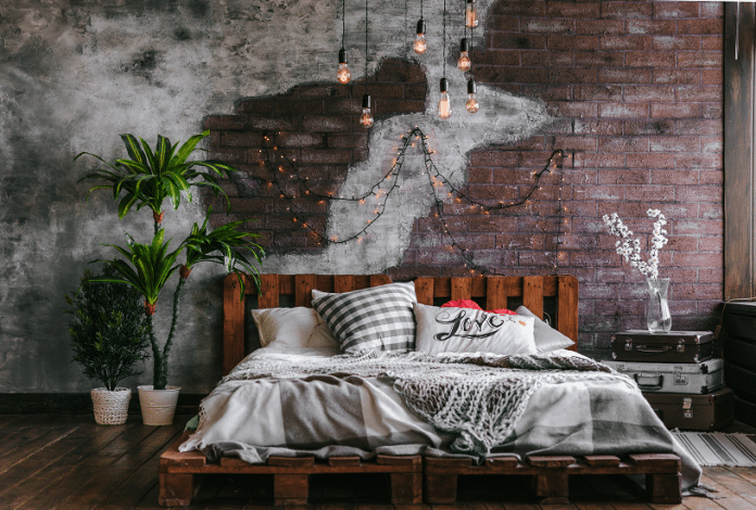 estilo industrial em uma decoração de quarto