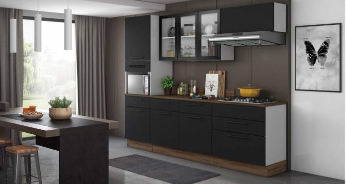 uma cozinha preta com estilo mais moderno que combina com qualquer decoração