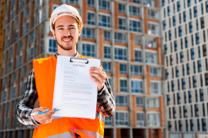 Homem feliz ao descobrir como regularizar obra.