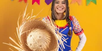 mulher com vestido de quadrilha na festa junina