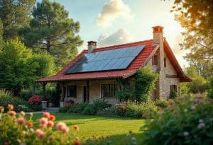 Fachadas fotovoltaicas residenciais em uma casa do campo.