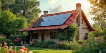 Fachadas fotovoltaicas residenciais em uma casa do campo.